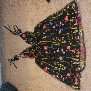 MOD Floral Embroidery mesh overlay Tie strap cami Summer Dress